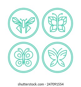 Vector set of line butterfly logos and icons - design elements for spa, cosmetics and organic shops