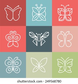 Vector set of line butterfly logos and icons - design elements for spa, cosmetics and organic shops