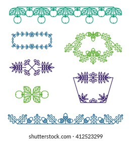 Vector set of line design elements for logos, frames and borders in modern style. 