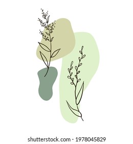 Vector set of line drawing abstract flowers. Hand drawn modern minimalistic design for creative logo, icon or emblem