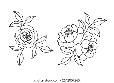 Vector Set Of Line Drawing Abstract Rose Flowers Modern Art