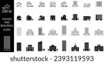 Vector Set of Line Drawings and Silhouettes of Houses and Buildings