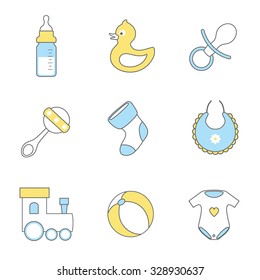 vector set of line flat baby icons 