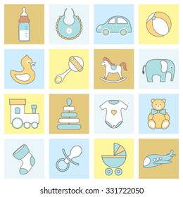 vector set of  line flat  baby  icons 