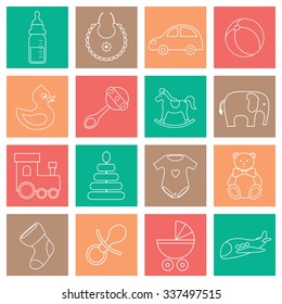 vector set of line flat baby icons