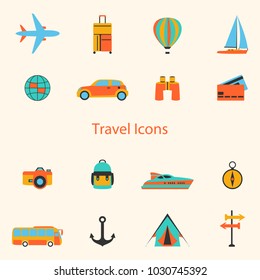Vector set line flat icons, sign and symbols of design travel elements
