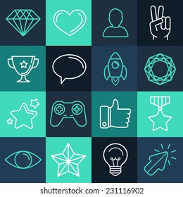 Vector set of line game icons and design elements for apps and programs