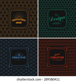 Vector set of line graphic design templates.  Logo, label, badge, emblem on decorative backgrounds with simple patterns