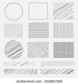 Vector set of line grunge brushes textures. Handmade Vector Illustration.