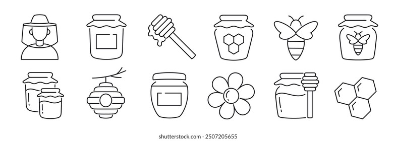 Vector set of line honey icons. Editable stroke
