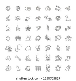 Vector Set Line Icons Of Allergy. Food And Pollen