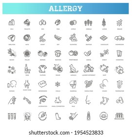 Vector Set Line Icons Of Allergy. Food And Pollen