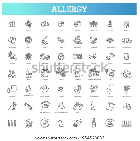 Vector set line icons of allergy. Food and Pollen