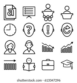 Vector set line icons for business and education isolated on white background
