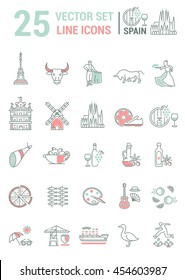 Vector set of line icons in flat design with elements of Spain. Collection of modern graphics and logo design for mobile concepts and web applications