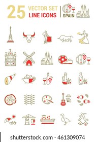 Vector set of line icons in flat design with elements of Spain. Collection of modern graphics and logo design for mobile concepts and web applications