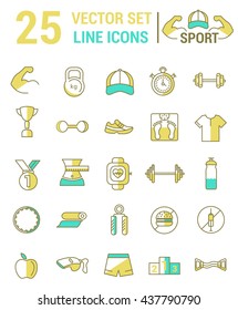 Vector set of line icons on the theme of sports.