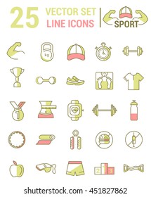 Vector set of line icons on the theme of sports.