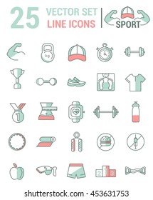 Vector set of line icons on the theme of sports.