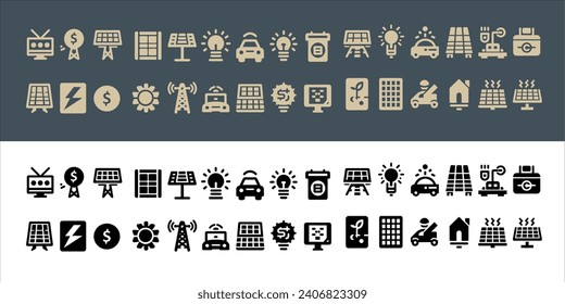 vector Set line icons of solar panel collection in transparent background