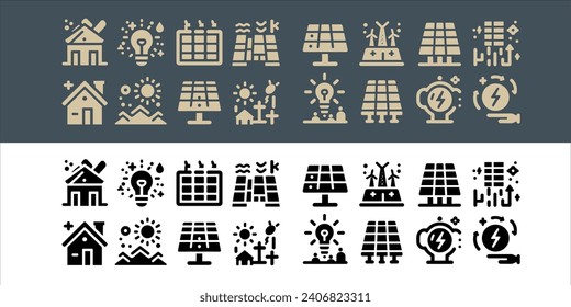 vector Set line icons of solar panel collection in transparent background