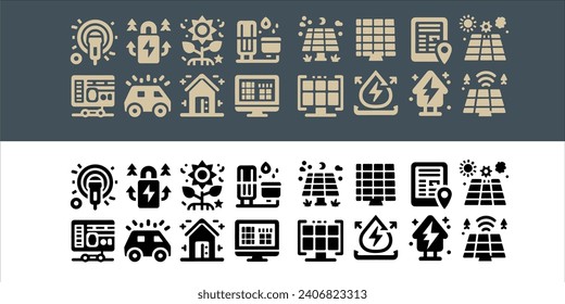 vector Set line icons of solar panel collection in transparent background
