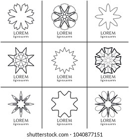 Vector set of line logo design templates. Monochrome geometric mandala ornaments in trendy linear style for luxury products, organic cosmetics packaging, business cards design