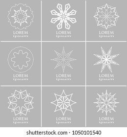 Vector set of line logo design templates. Monochrome geometric mandala ornaments in trendy linear style for luxury products, organic cosmetics packaging, business cards design