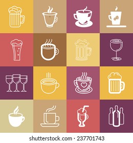 Vector set of line logos and signs - drinks, cups and glasses