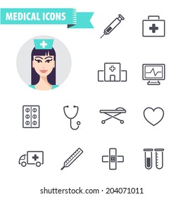 vector set of line medical black and white icons isolated