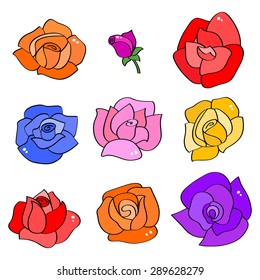 Vector set with line roses. Hand-drawn flowers with with contours for background greeting cards and invitations of the wedding, birthday, Valentine's Day