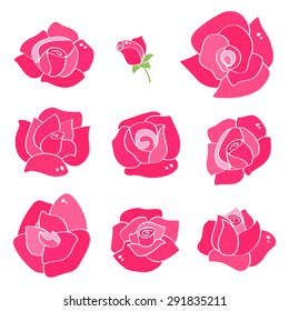 Vector set with line roses. Hand-drawn flowers with with contours for background greeting cards and invitations of the wedding, birthday, Valentine's Day