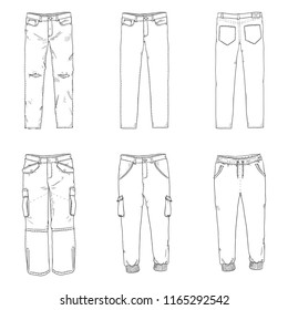 Vector Set of Line Sketch Illustrations - Pants and Trousers Collection.