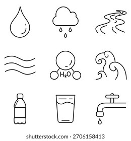 Vektorsatz von Linienwassersymbolen. Element der Wasserzeichen