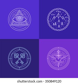 Vector set of linear abstract symbols and signs - mystical and magical concepts