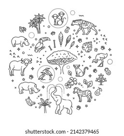 Vector. Set of linear vector african animals