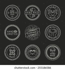Vector set of linear badges and logo design elements - hand made, made with love and handcrafted