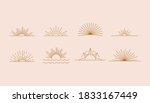 Vector set of linear boho icons and symbols - sun logo design templates  - abstract design elements for decoration in modern minimalist style for social media posts, stories, for artisan jewellery, ha