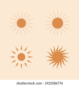 Vector set of linear boho icons and symbols - sun logo design templates  and prints - abstract design elements for decoration in modern minimalist style for social media posts, stories