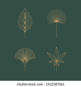 Vector set of linear boho icons and symbols - floral  design templates - abstract design elements for decoration in modern minimalist style