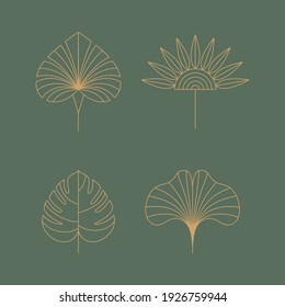 Vector set of linear boho icons and symbols - floral  design templates - abstract design elements for decoration in modern minimalist style