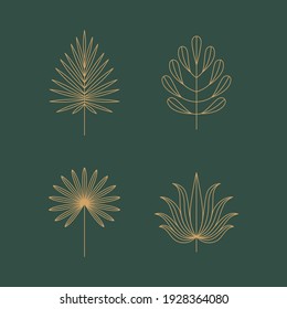 Vector set of linear boho icons and symbols - floral  design templates - abstract design elements for decoration in modern minimalist style