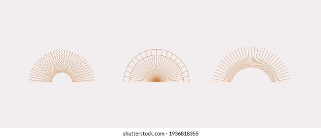 Vector set of linear boho icons and symbols - sun logo design templates  and prints - abstract design elements for decoration in modern minimalist style