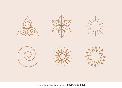 Vector set of linear boho icons and symbols -  logo design templates  and prints - abstract design elements for decoration in modern minimalist style