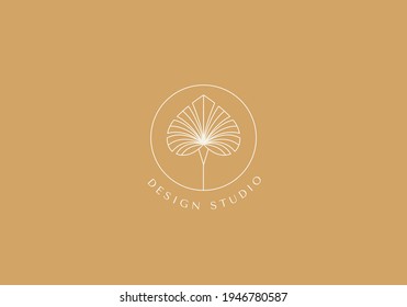 Vector set of linear boho icons and symbols - sun logo design templates - abstract design elements for decoration in modern minimalist style