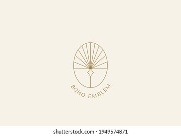 Vector set of linear boho icons and symbols - sun logo design templates - abstract design elements for decoration in modern minimalist style