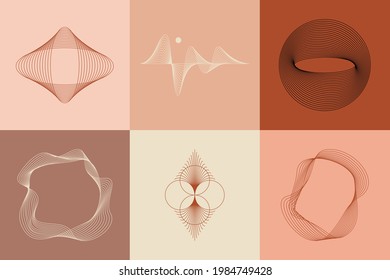 Vector set of linear boho icons and symbols - abstract logo design templates  and prints - design elements for decoration in modern minimalist style for social media posts, stories