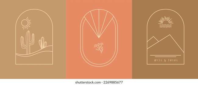 Vector set of linear Boho icons and symbols.Decoration in modern minimalist style 