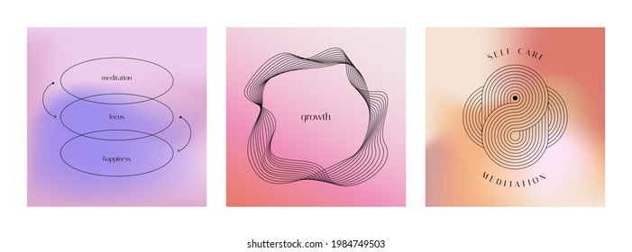 Vector set of linear design elements for logo templates in modern minimalist style with copy space for text and gradient backgrounds 