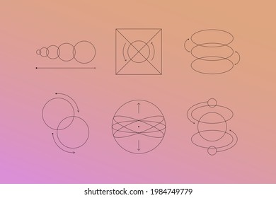 Vector set of linear design elements for logo templates in modern minimalist style with copy space for text and gradient backgrounds 